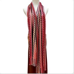MISSONI Zigzag Patterned Scarf - Red, Pink, Black, Purple, Gold Vibrant colors